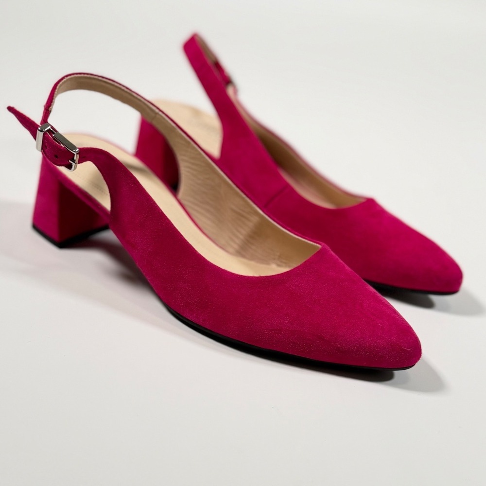 Gabor Magenta Pink Suede Slingback Block Heel Pumps Pointed Toe Old Money